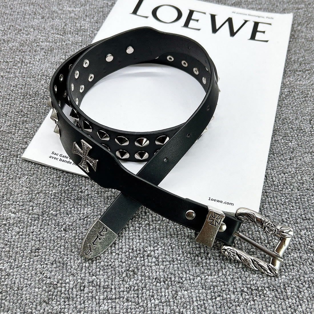 Easter Cross Pattern Belt Punk Rivet Leather Waistband - Image 7