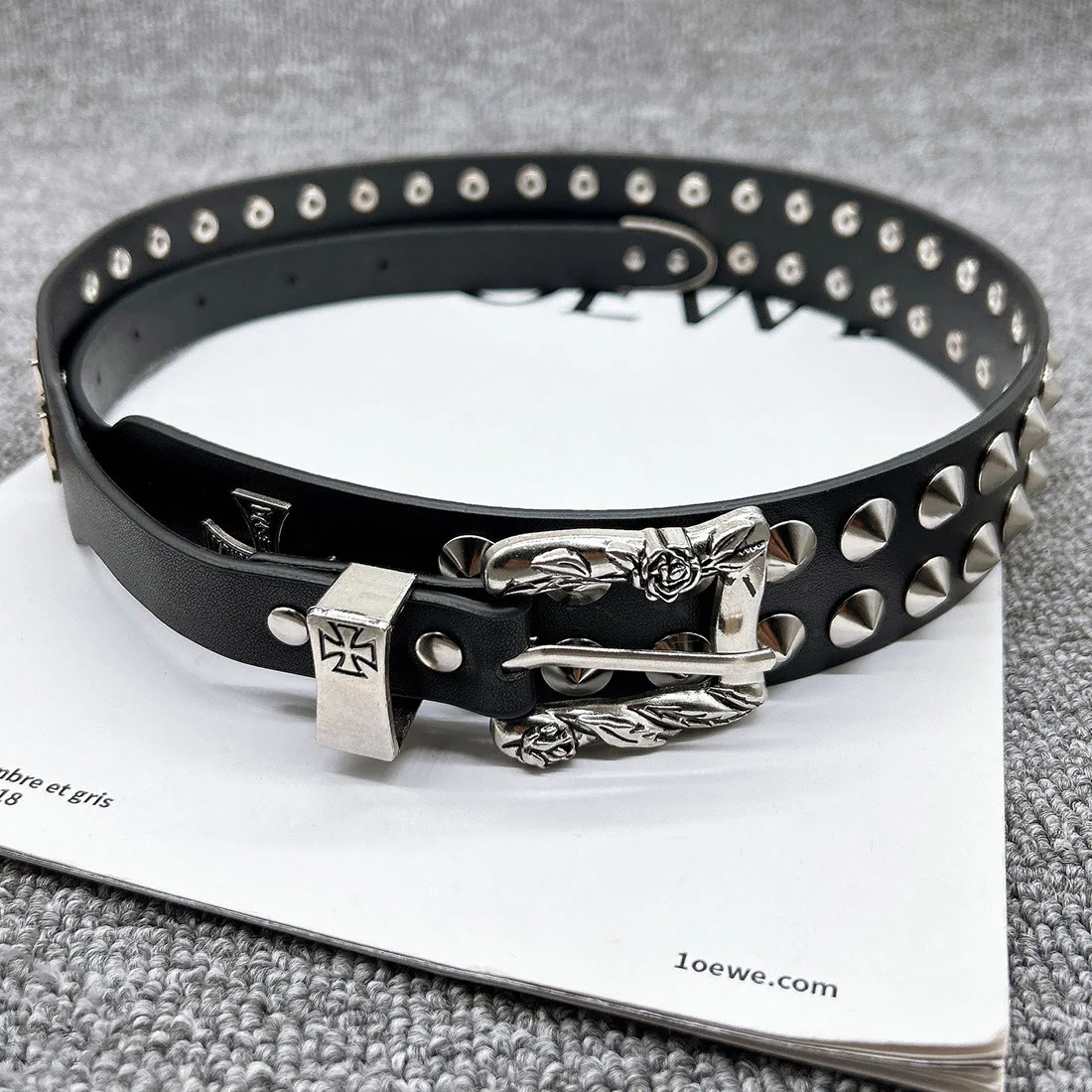 Easter Cross Pattern Belt Punk Rivet Leather Waistband - Image 8
