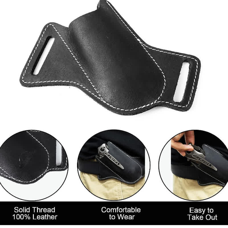 EDC Folding Knife Sheath Leather Holster Belt Bag - Image 2