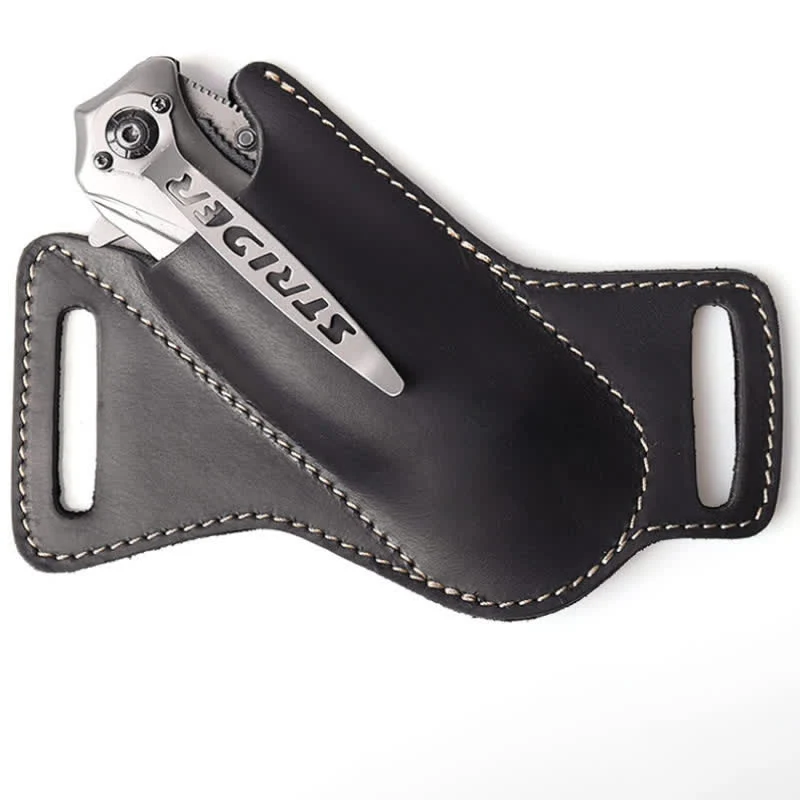 EDC Folding Knife Sheath Leather Holster Belt Bag - Image 5