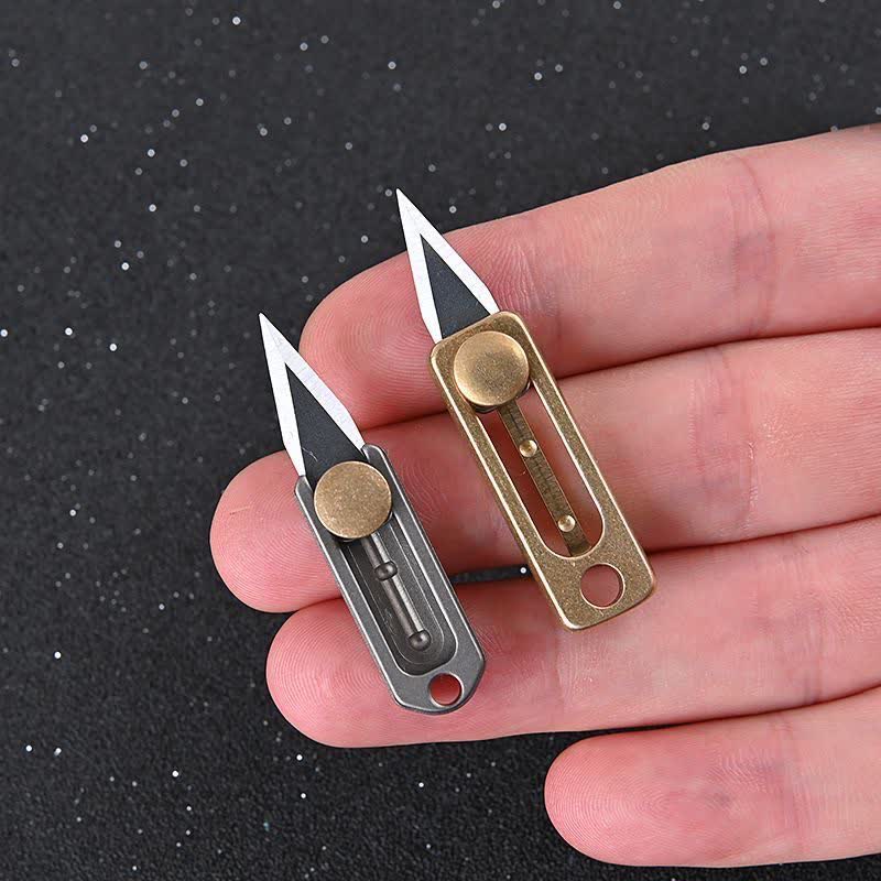 EDC Tool Brass Mini Push Blade Keychain - Image 2