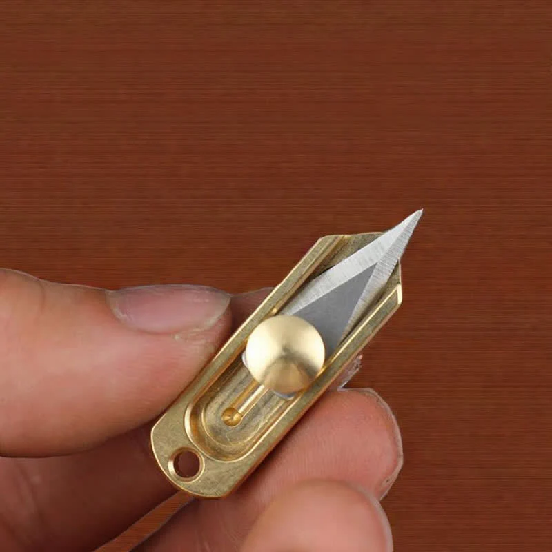 EDC Tool Brass Mini Push Blade Keychain - Image 3