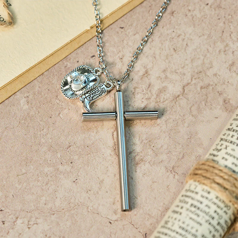 EDC Tool Cross Self-defense Needle & Silver Pendant Necklace