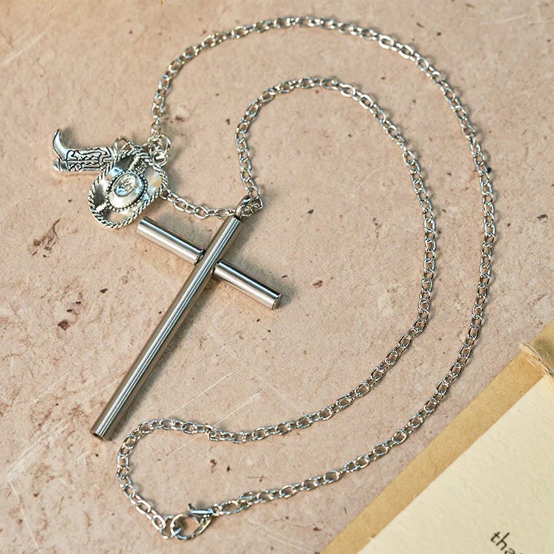 EDC Tool Cross Self-defense Needle & Silver Pendant Necklace - Image 3