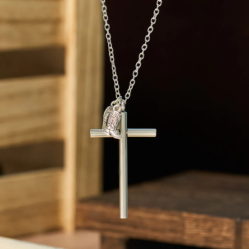 EDC Tool Cross Self-defense Needle & Silver Pendant Necklace - Image 4