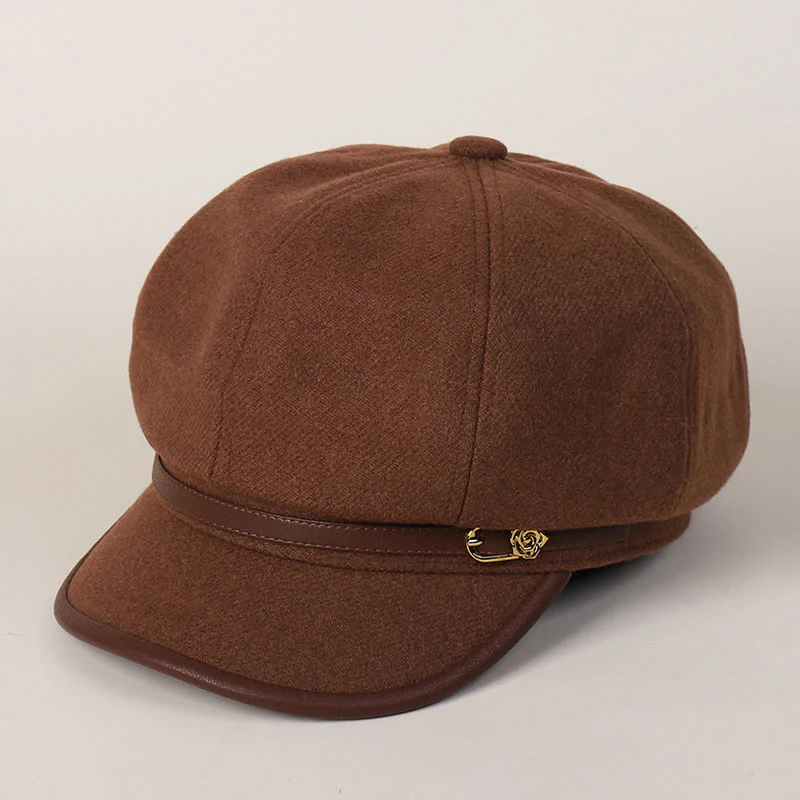 Edge Wrapped Belt Buckle Fashionable Winter Women's Beret Hat - Image 10