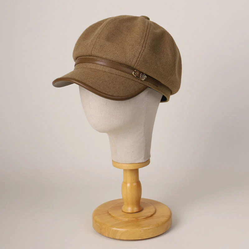Edge Wrapped Belt Buckle Fashionable Winter Women's Beret Hat - Image 2