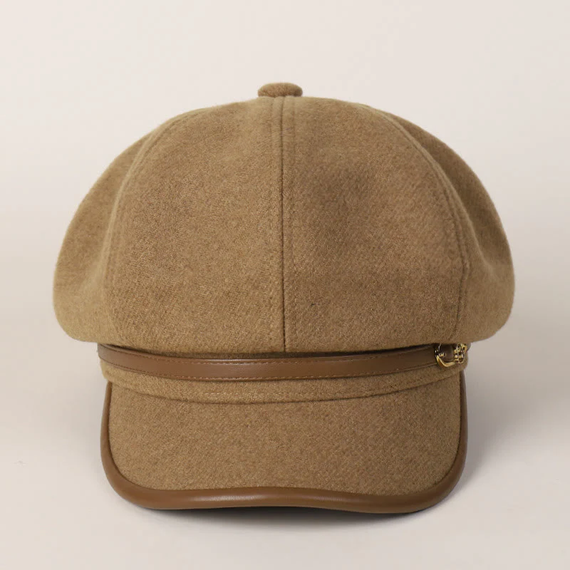 Edge Wrapped Belt Buckle Fashionable Winter Women's Beret Hat - Image 3