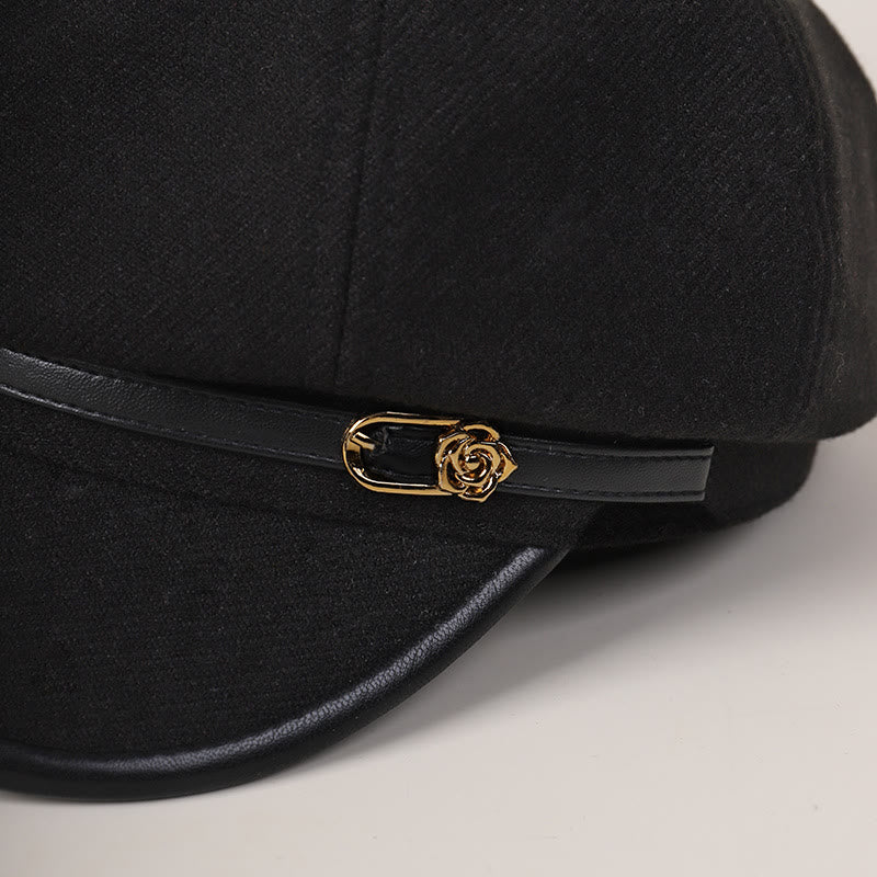 Edge Wrapped Belt Buckle Fashionable Winter Women's Beret Hat - Image 5
