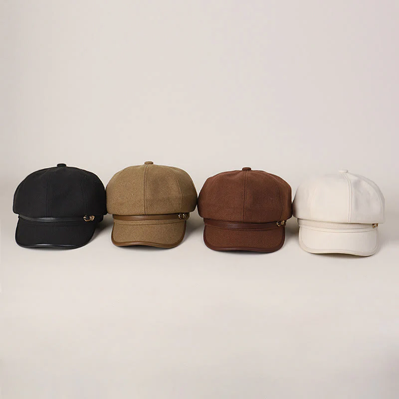 Edge Wrapped Belt Buckle Fashionable Winter Women's Beret Hat - Image 7