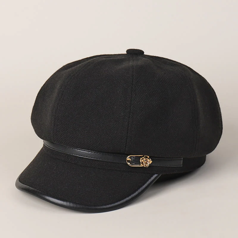 Edge Wrapped Belt Buckle Fashionable Winter Women's Beret Hat - Image 8