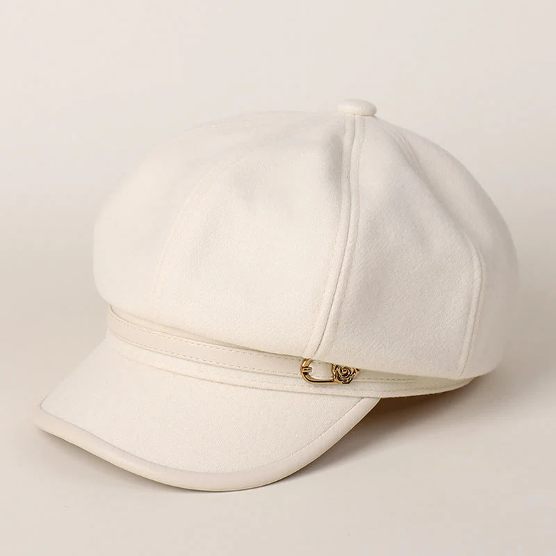 Edge Wrapped Belt Buckle Fashionable Winter Women's Beret Hat - Image 9