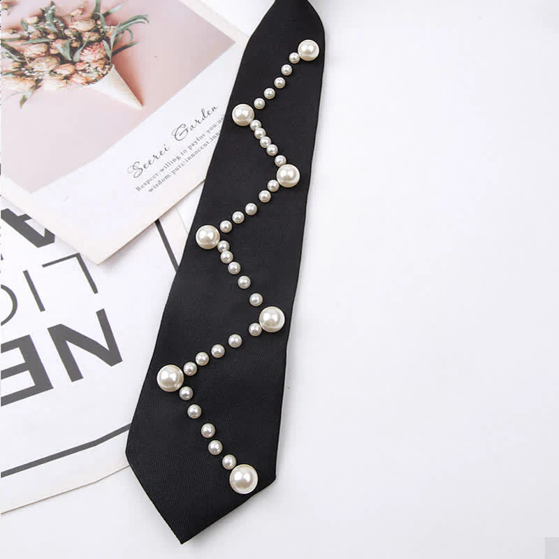 Elegant Artificial Pearls Studded Creative Necktie - Image 3