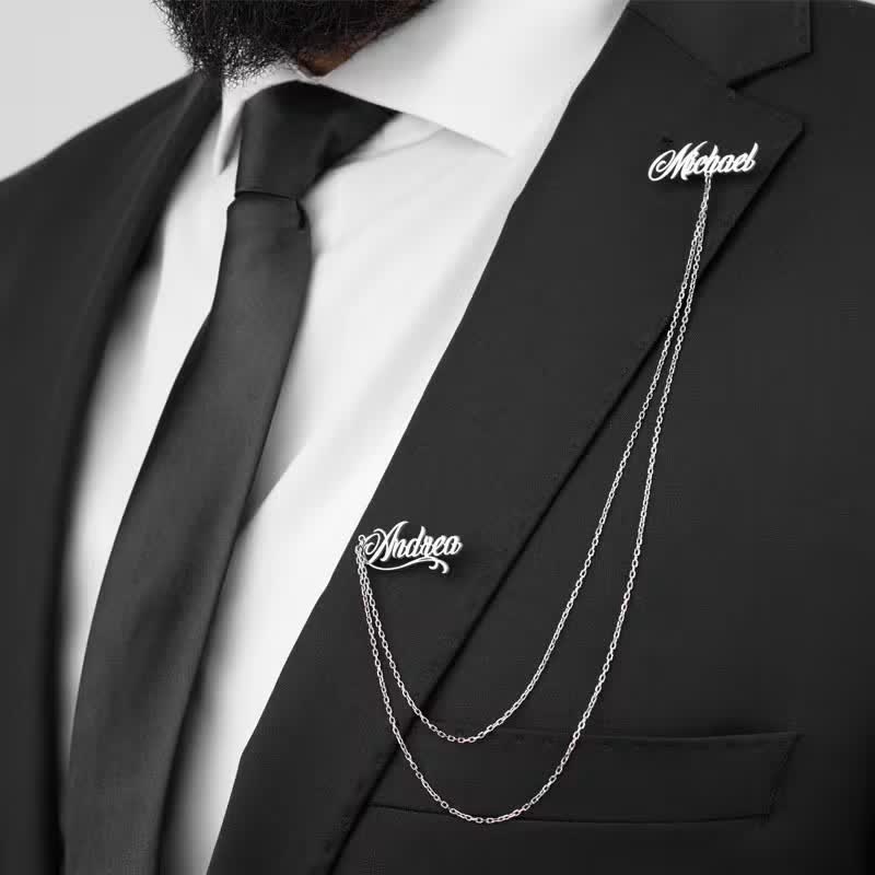 Elegant Chic Custom Names Brooch With Chain