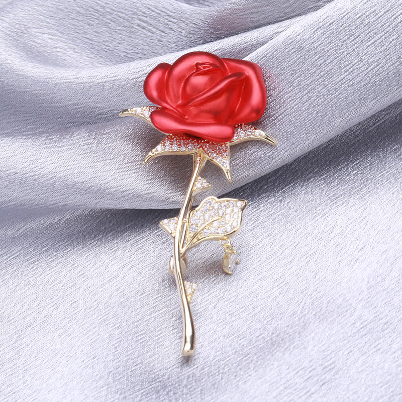 Elegant Gentle Red Rose Zircon Brooch - Image 6