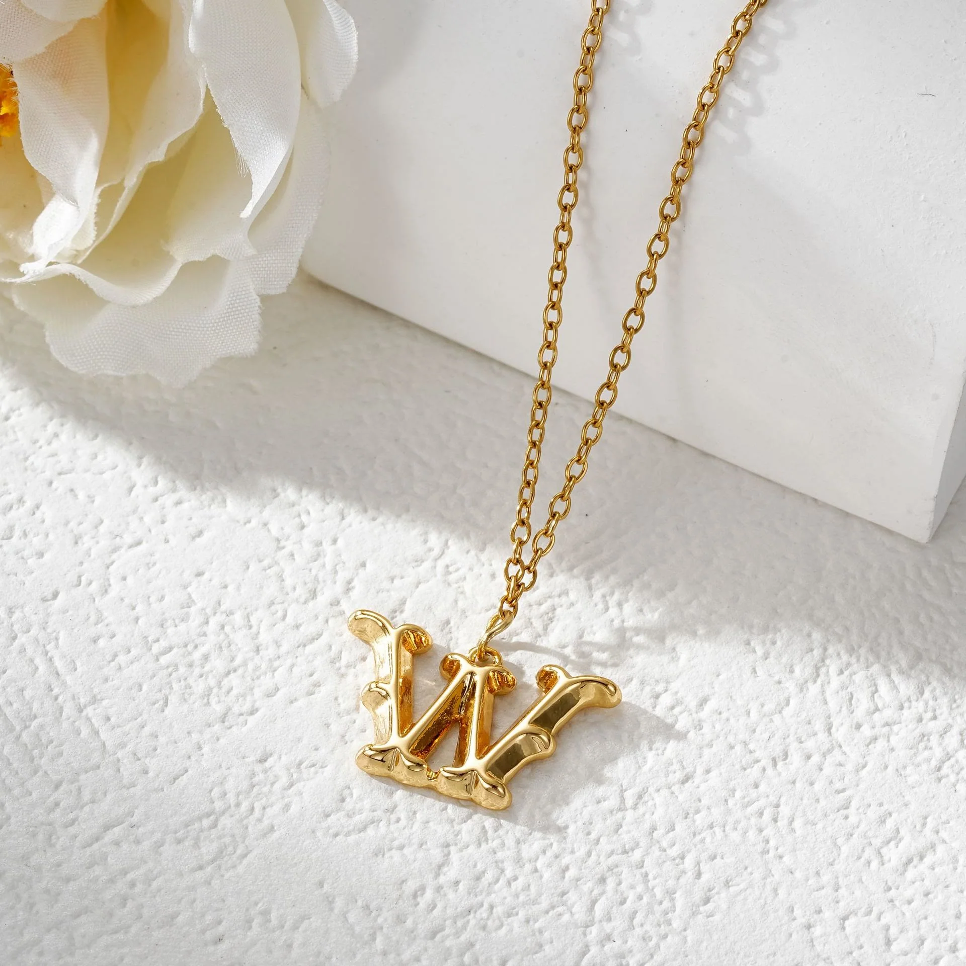 Elegant Golden & Sliver Letter Pendant Women's Necklace - Image 25