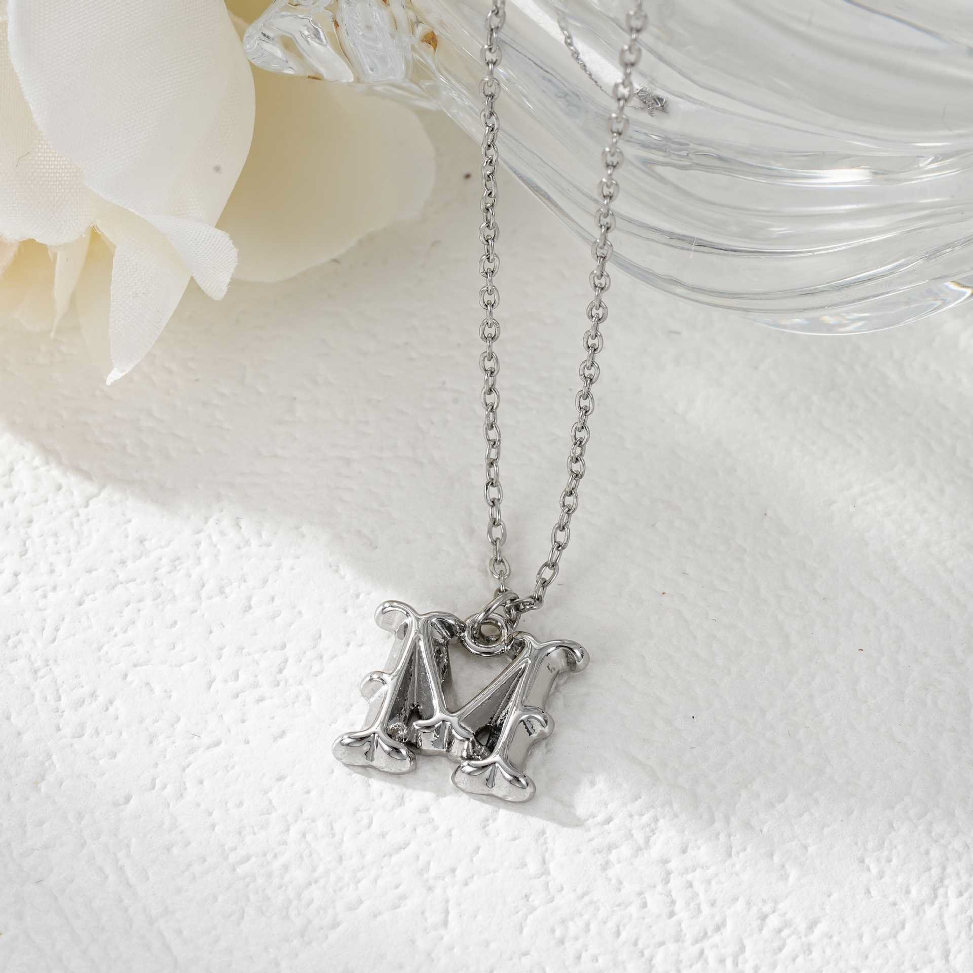 Elegant Golden & Sliver Letter Pendant Women's Necklace - Image 41