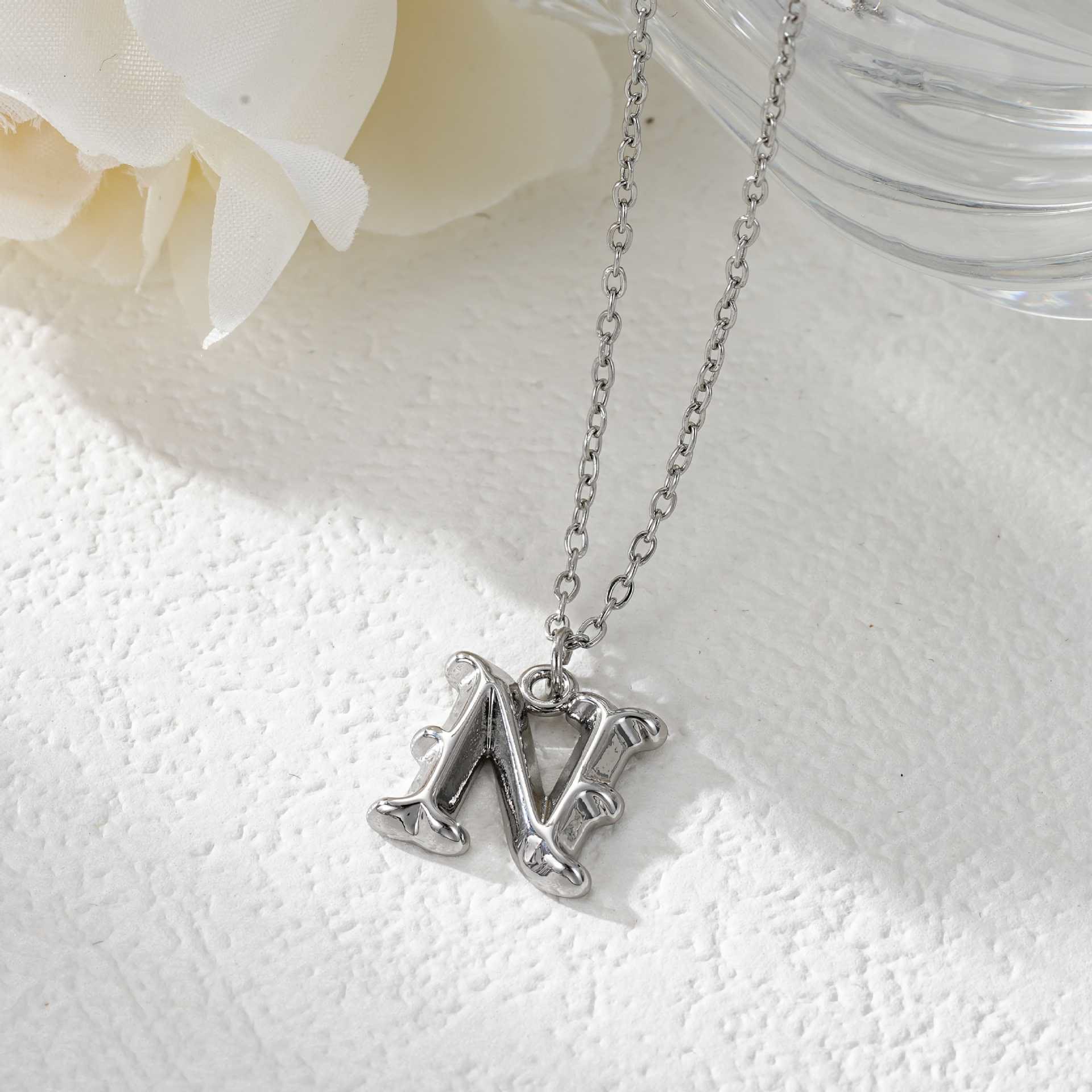 Elegant Golden & Sliver Letter Pendant Women's Necklace - Image 42