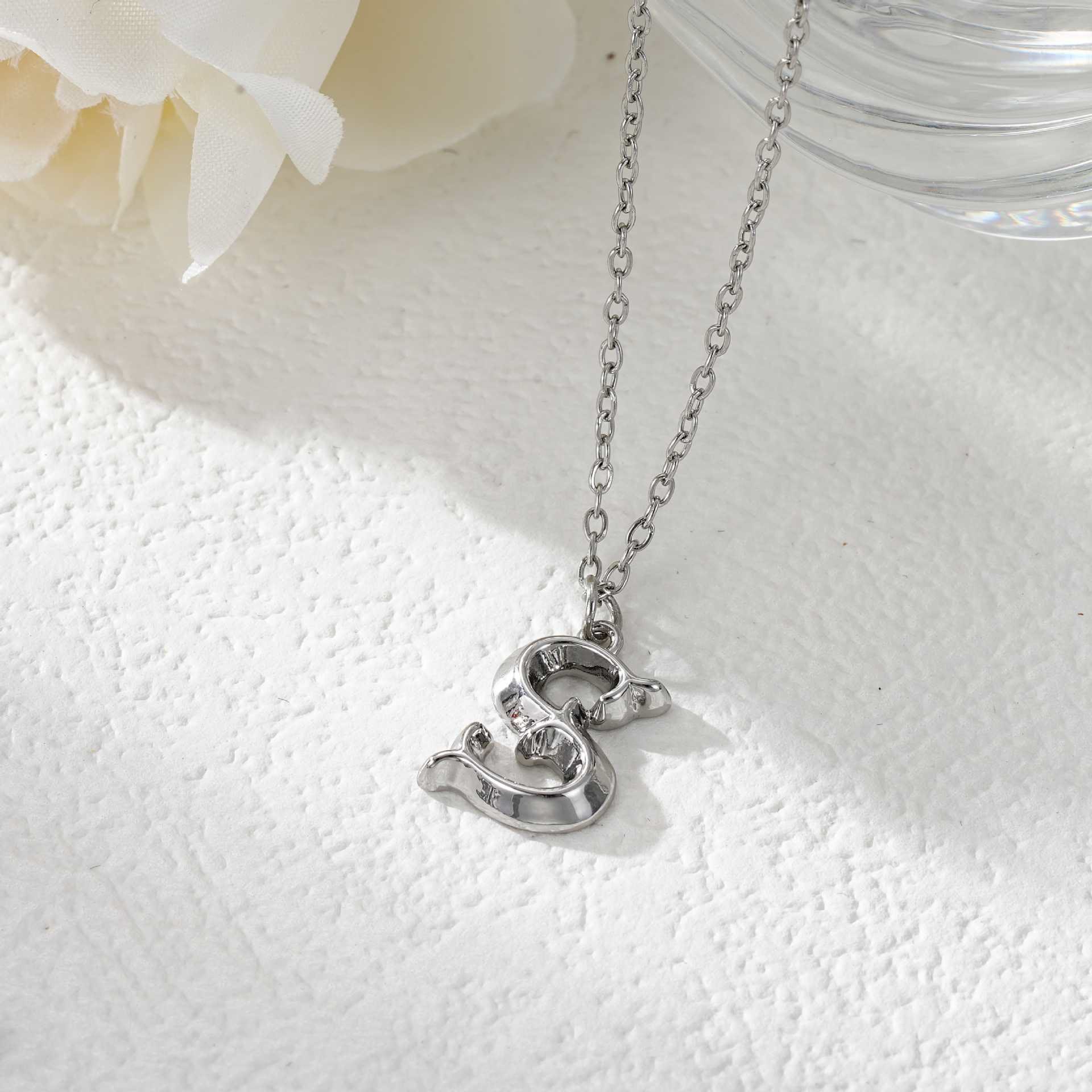 Elegant Golden & Sliver Letter Pendant Women's Necklace - Image 47