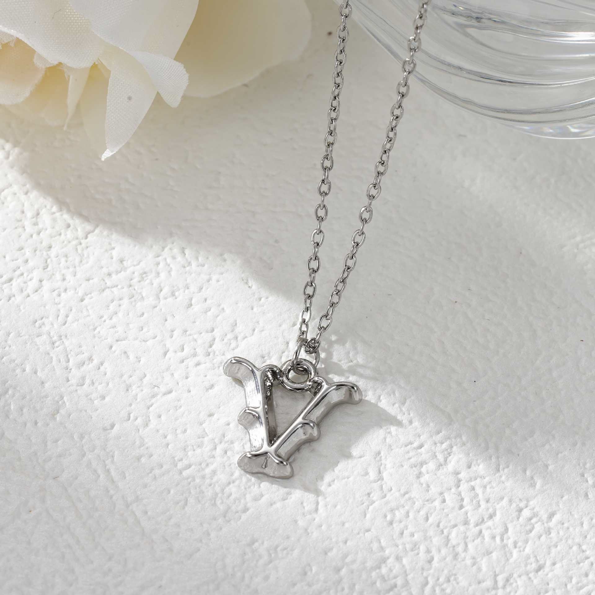 Elegant Golden & Sliver Letter Pendant Women's Necklace - Image 50