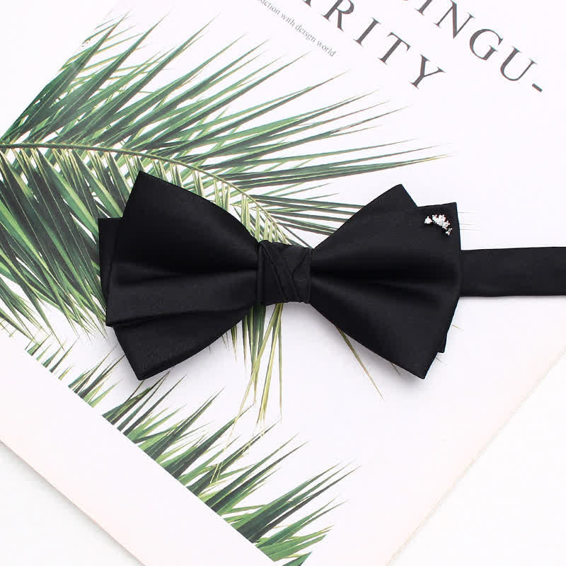 Elegant Metallic Accents Black Double Layers Bow Tie - Image 10