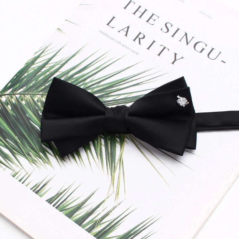 Elegant Metallic Accents Black Double Layers Bow Tie - Image 12