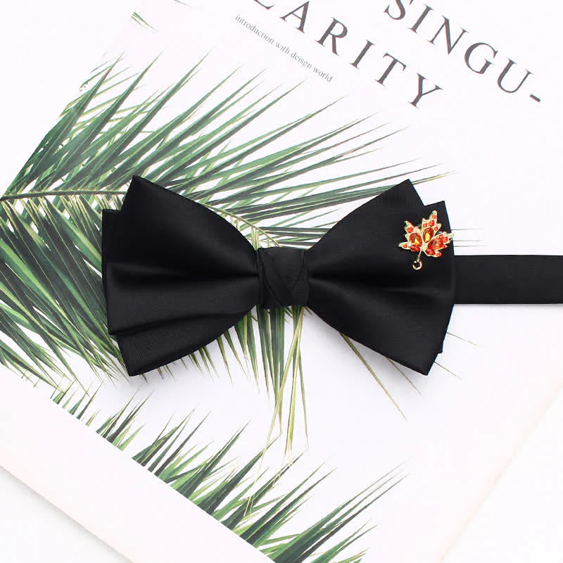 Elegant Metallic Accents Black Double Layers Bow Tie - Image 14