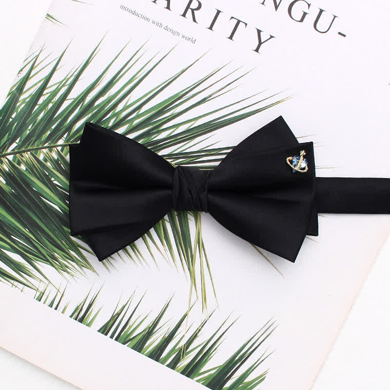 Elegant Metallic Accents Black Double Layers Bow Tie - Image 2