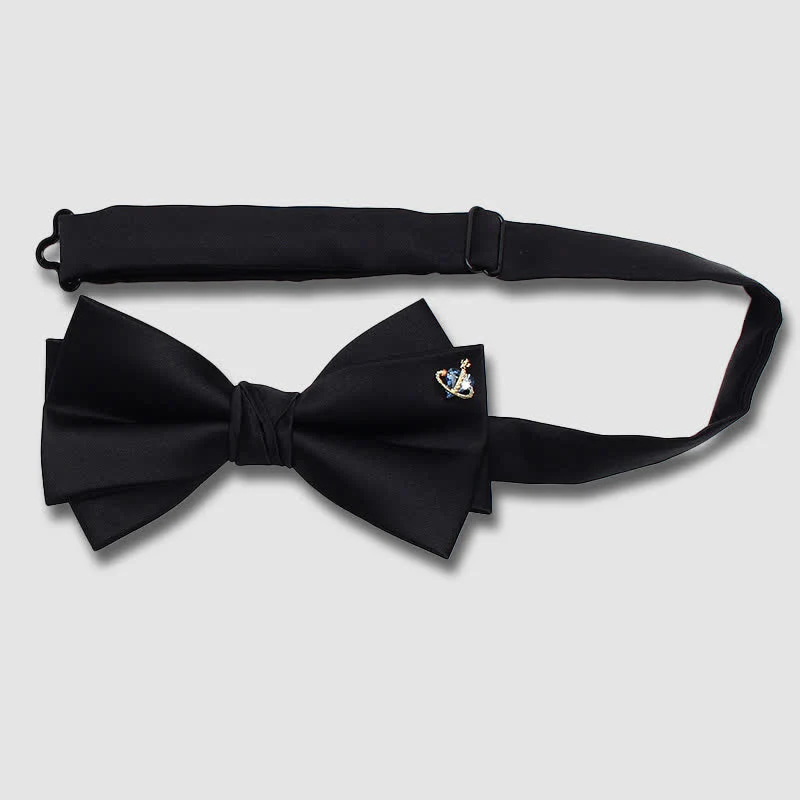 Elegant Metallic Accents Black Double Layers Bow Tie - Image 3