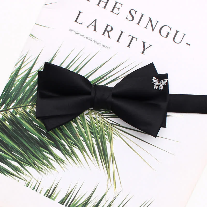 Elegant Metallic Accents Black Double Layers Bow Tie - Image 6