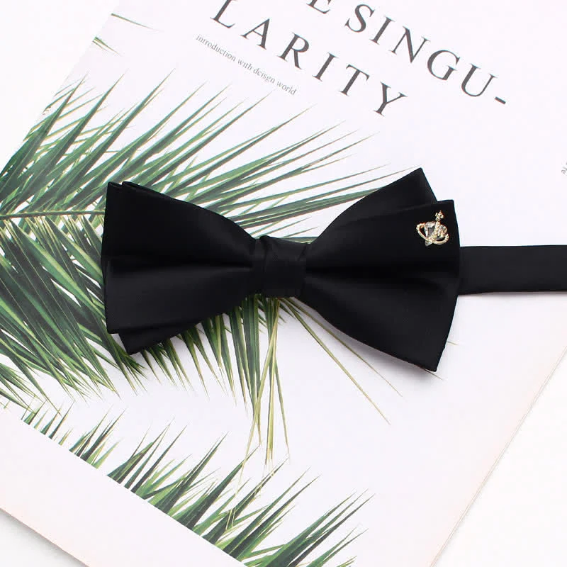 Elegant Metallic Accents Black Double Layers Bow Tie - Image 8