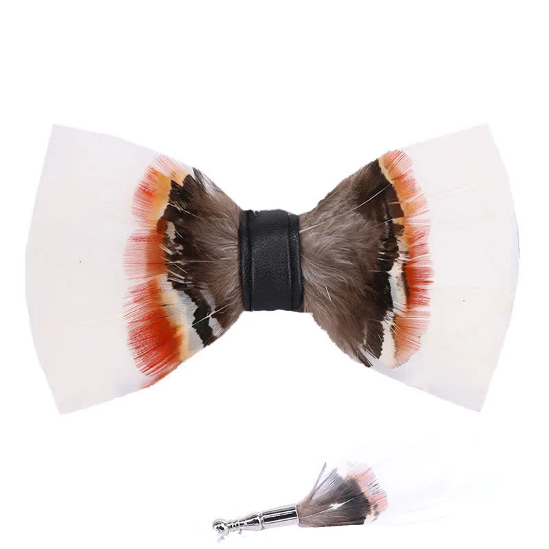 Elegant White Feather Bow Tie with Lapel Pin - Image 4
