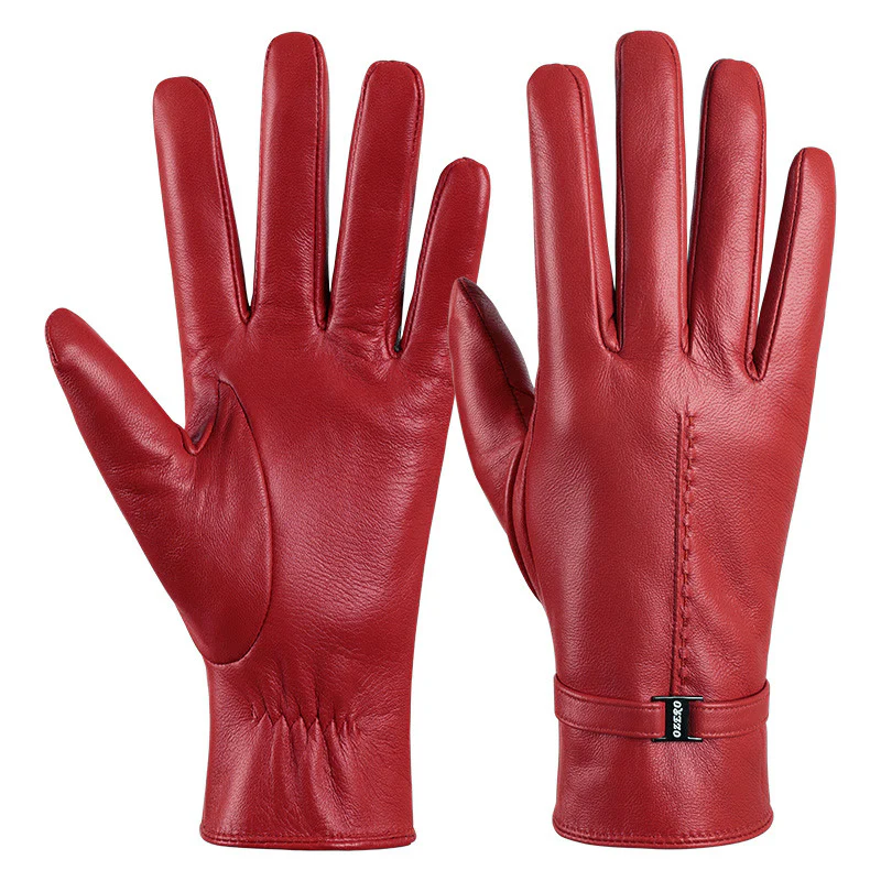 Elegant Women's Orange Leather Warm Winter Gloves - Image 5