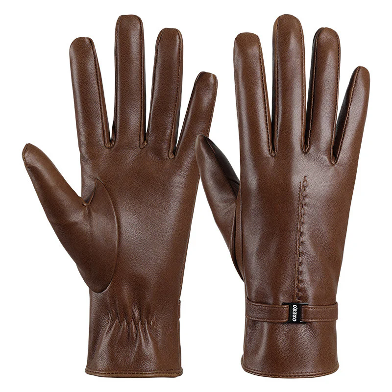 Elegant Women's Orange Leather Warm Winter Gloves - Image 6