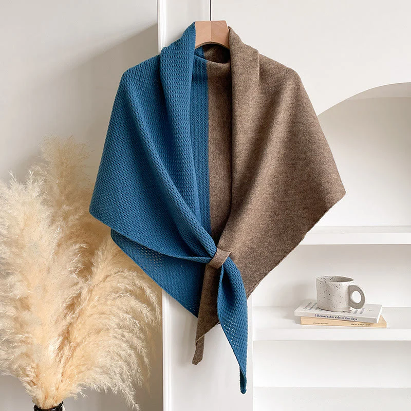 Elegant Women's Winter Double Colors Triangular Shawl Scarf - Image 8