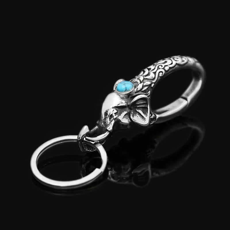 Elephant Head Keychain With Faux Turquoise Stone - Image 2