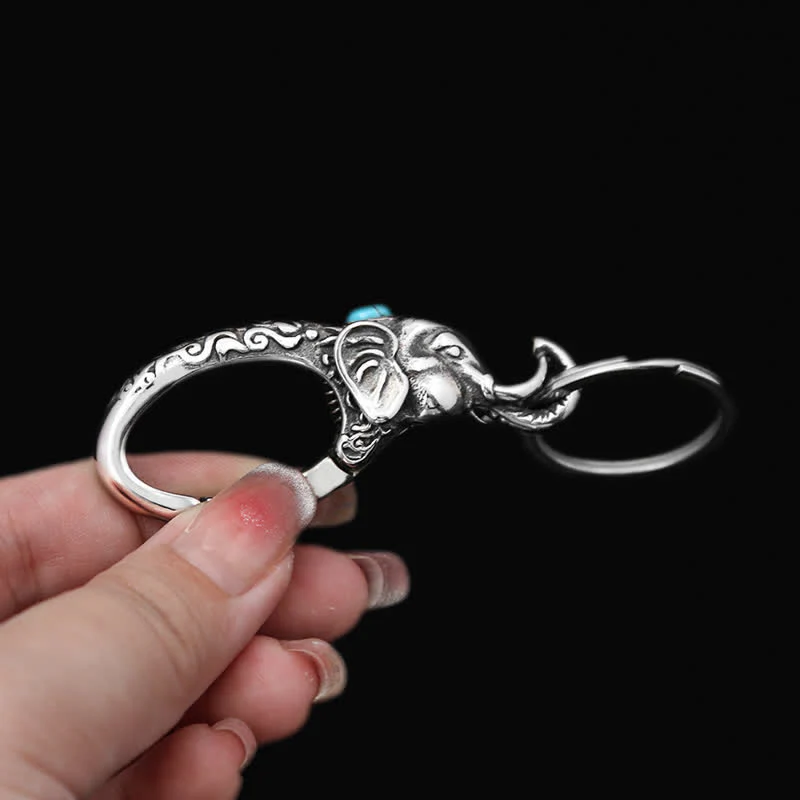Elephant Head Keychain With Faux Turquoise Stone - Image 3
