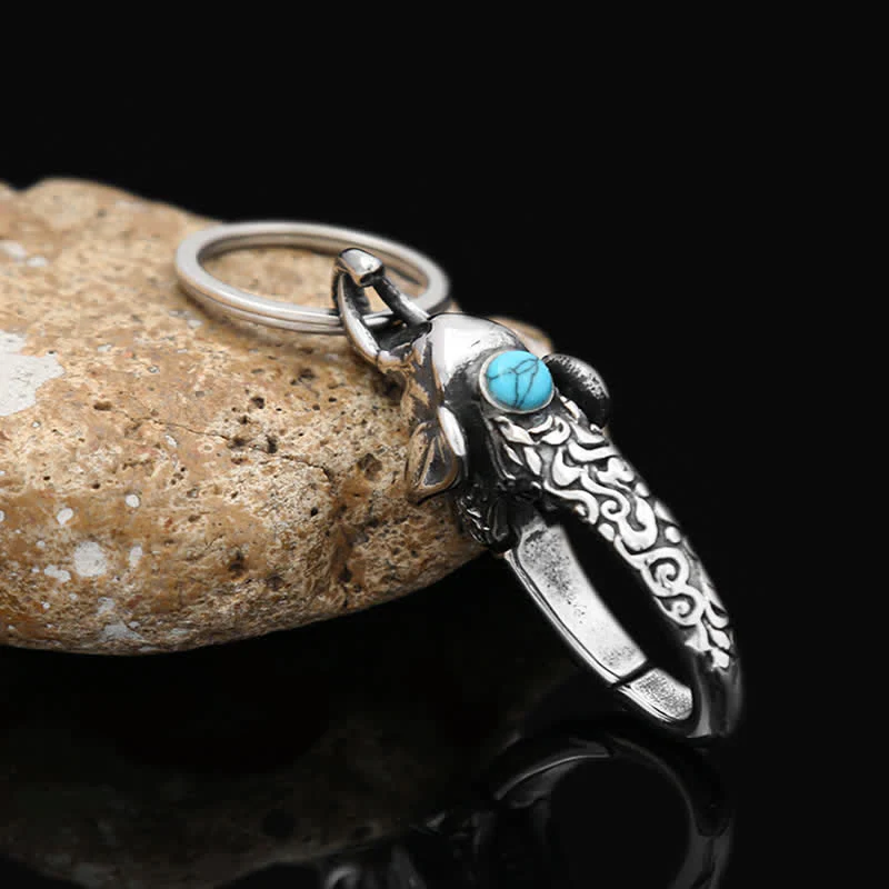 Elephant Head Keychain With Faux Turquoise Stone - Image 4