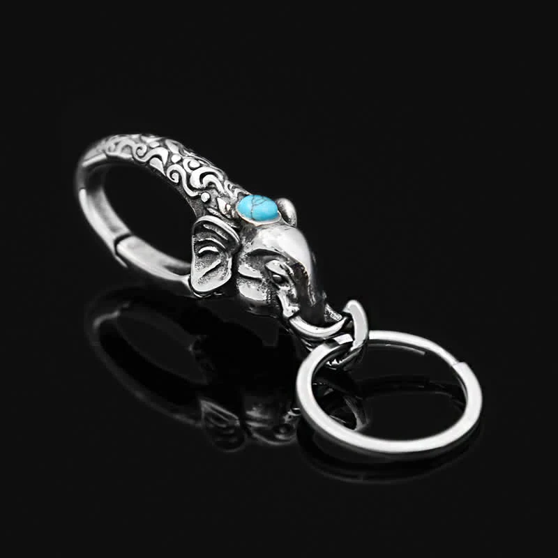 Elephant Head Keychain With Faux Turquoise Stone - Image 5