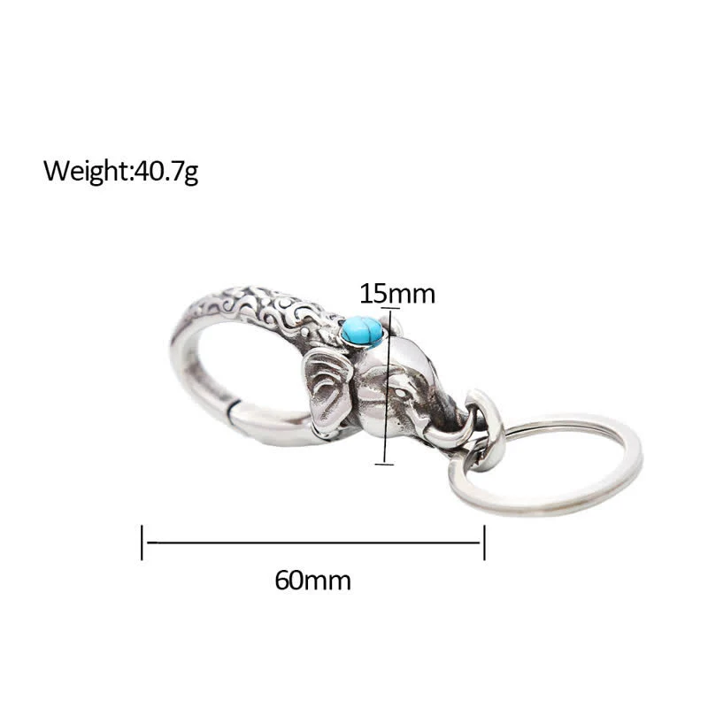 Elephant Head Keychain With Faux Turquoise Stone - Image 6