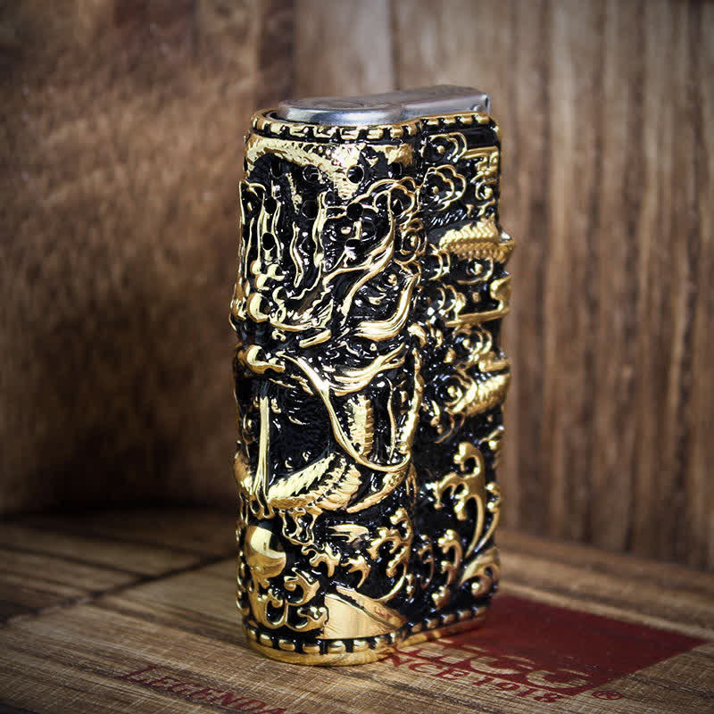 Embossed Dragon Detachable Shell Refillable Kerosene Lighter - Image 3