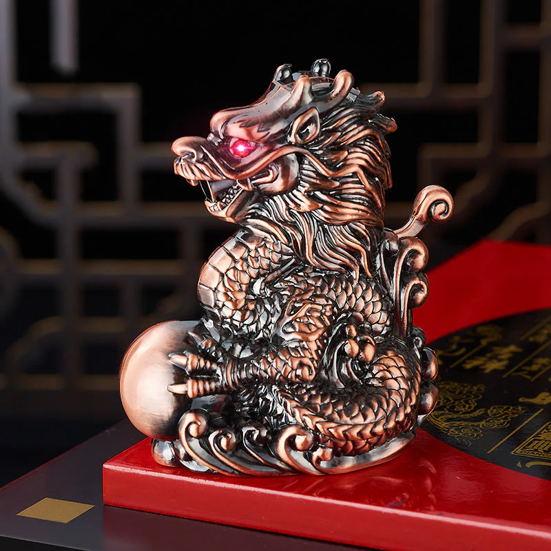 Embossed Dragon Playing Pearl Windproof Butane Lighter - Image 3