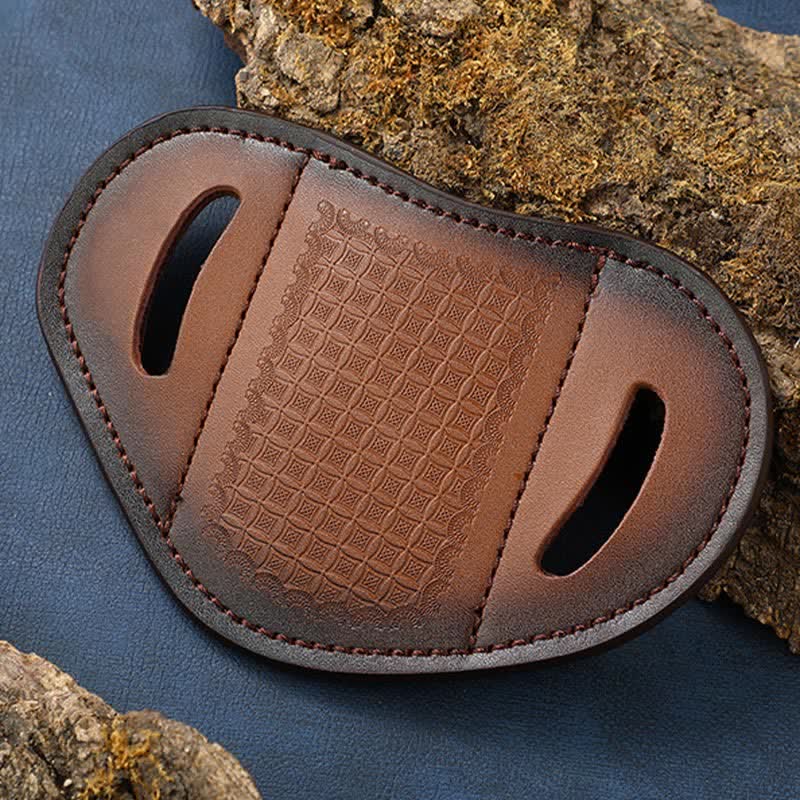 Embossed Weave Pattern Folding Knife Sheath Leather Belt Bag - Image 3
