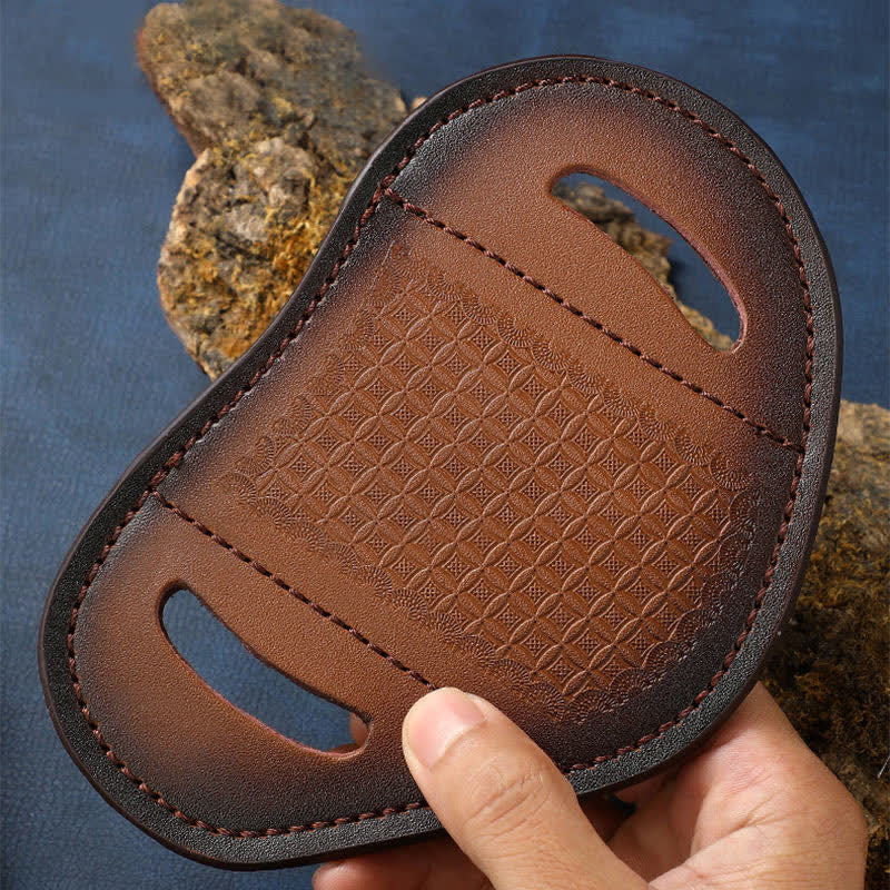 Embossed Weave Pattern Folding Knife Sheath Leather Belt Bag - Image 4