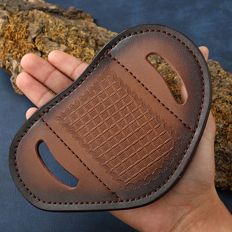 Embossed Weave Pattern Folding Knife Sheath Leather Belt Bag - Image 5