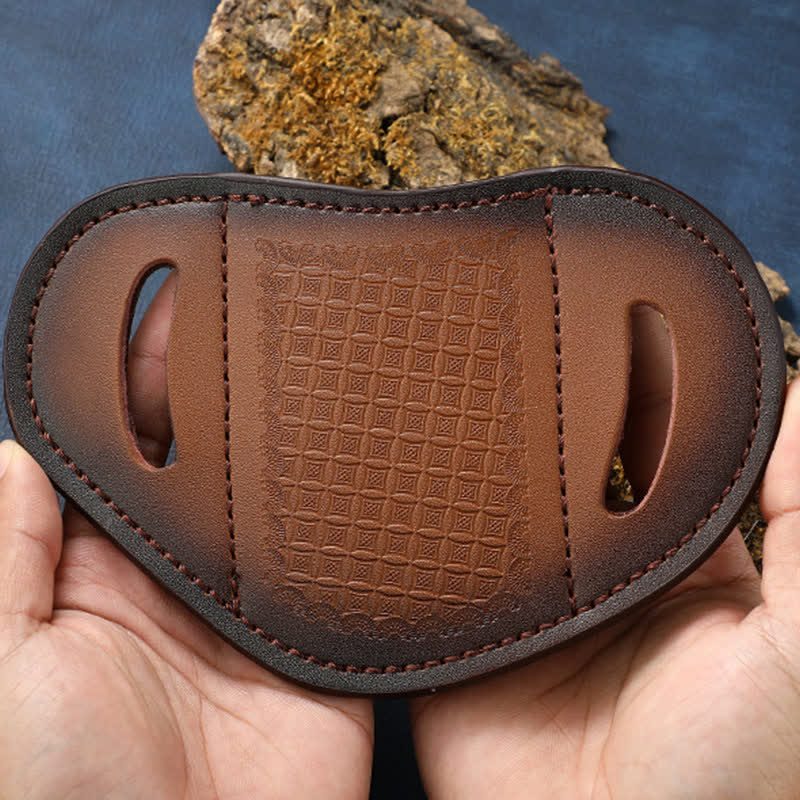 Embossed Weave Pattern Folding Knife Sheath Leather Belt Bag - Image 6