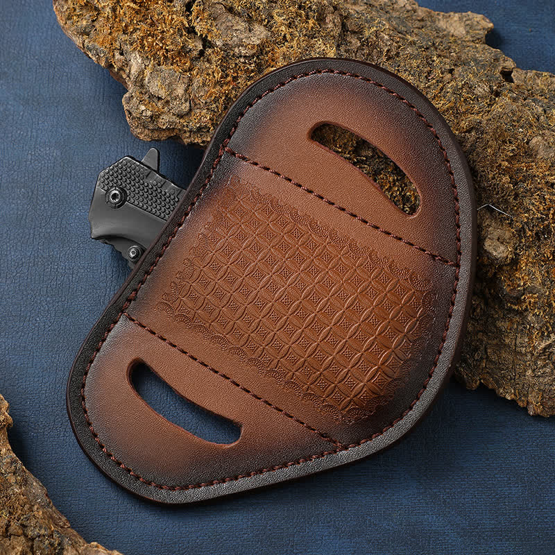 Embossed Weave Pattern Folding Knife Sheath Leather Belt Bag - Image 7