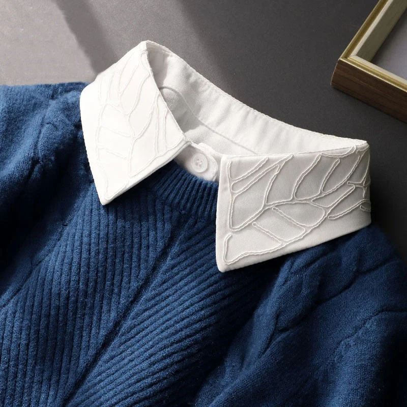 Embroidered Floral False Collar Detachable Half Shirt Blouse - Image 2