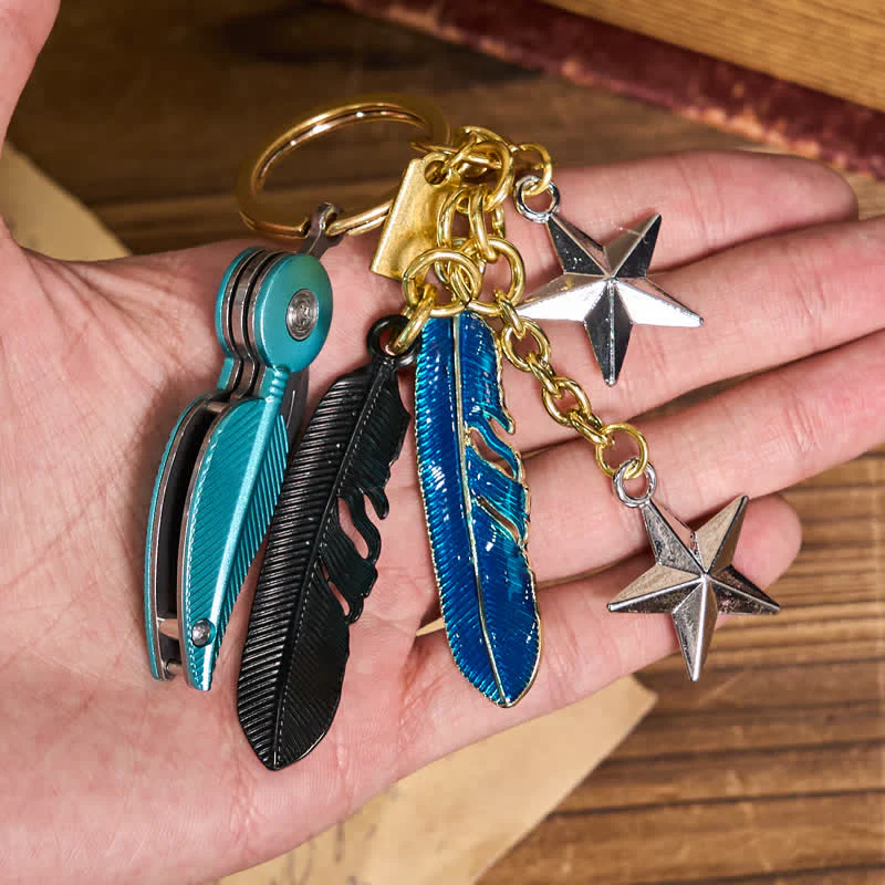 Enamel Charms Feather Tassel Creative Knife Keychain - Image 4