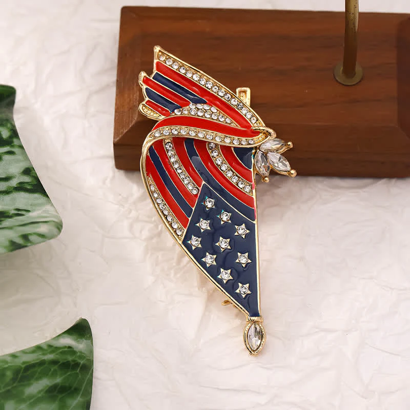 Enameled American Flag Rhinestone Patriotic Brooch - Image 2